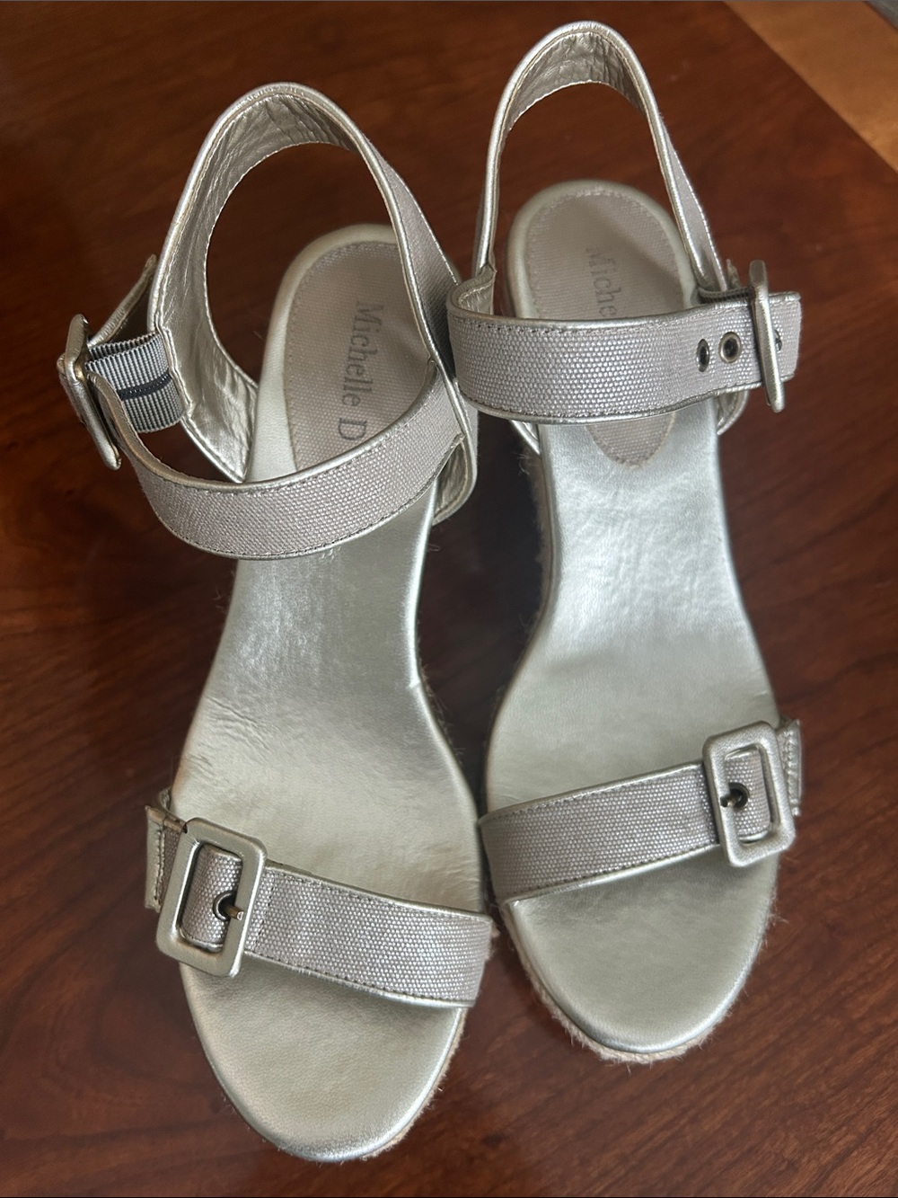 Michelle D Metallic Silver Buckle Slingback Sandals